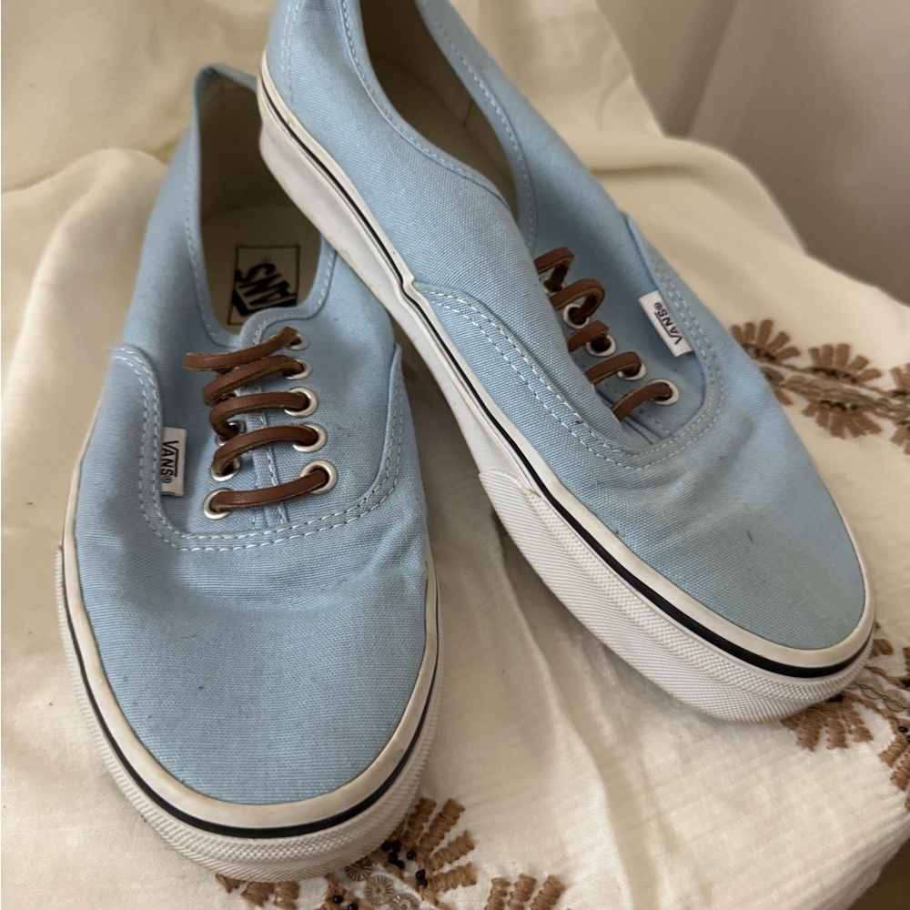 Vans Sky Blue Canvas Shoes with Brown Laces